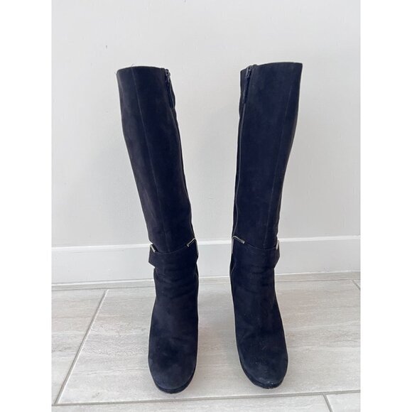 Nine West NWEVAH Size 9 1/2 M Tall Black 3 1/2 Inch Heel Boots with Zipper - Picture 13 of 14